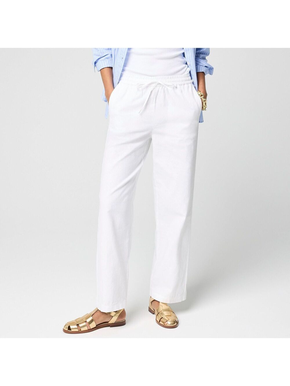 NWT J Crew Factory Petite Linen-Blend Slim WideLeg Drawstring Pant Size 8 Petite